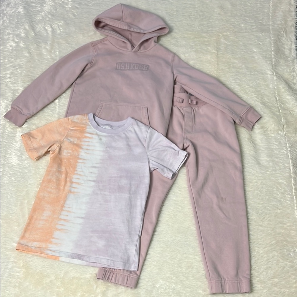 OshKosh B'gosh Pink Hoodie and Joggers Set with Tie-Dye Tee